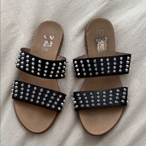 Catherine Malandrino Studded Black Slide Sandals - Women